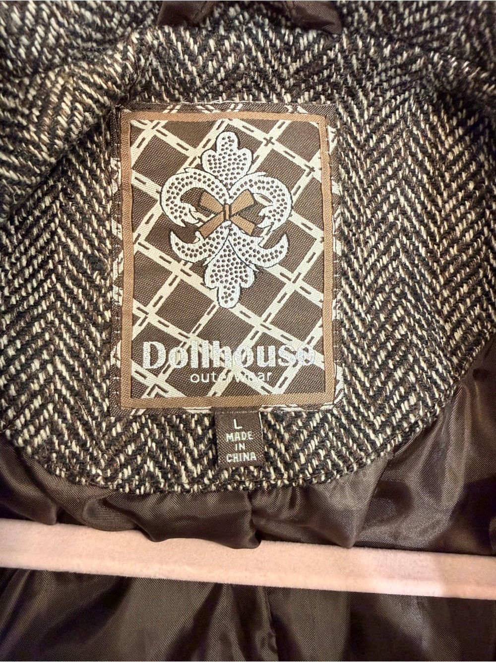 Y2K Vintage Dollhouse Herringbone Tweed Velvet Trim Riding Blazer Jacket L Brown - Picture 6 of 12